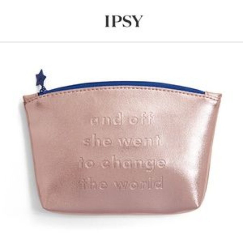IPSY Metallic Pink  “And Off She Went To Change The World” Cosmetic Bag